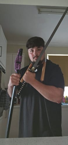 Customer photo review of Crane Tsuba Damascus Katana