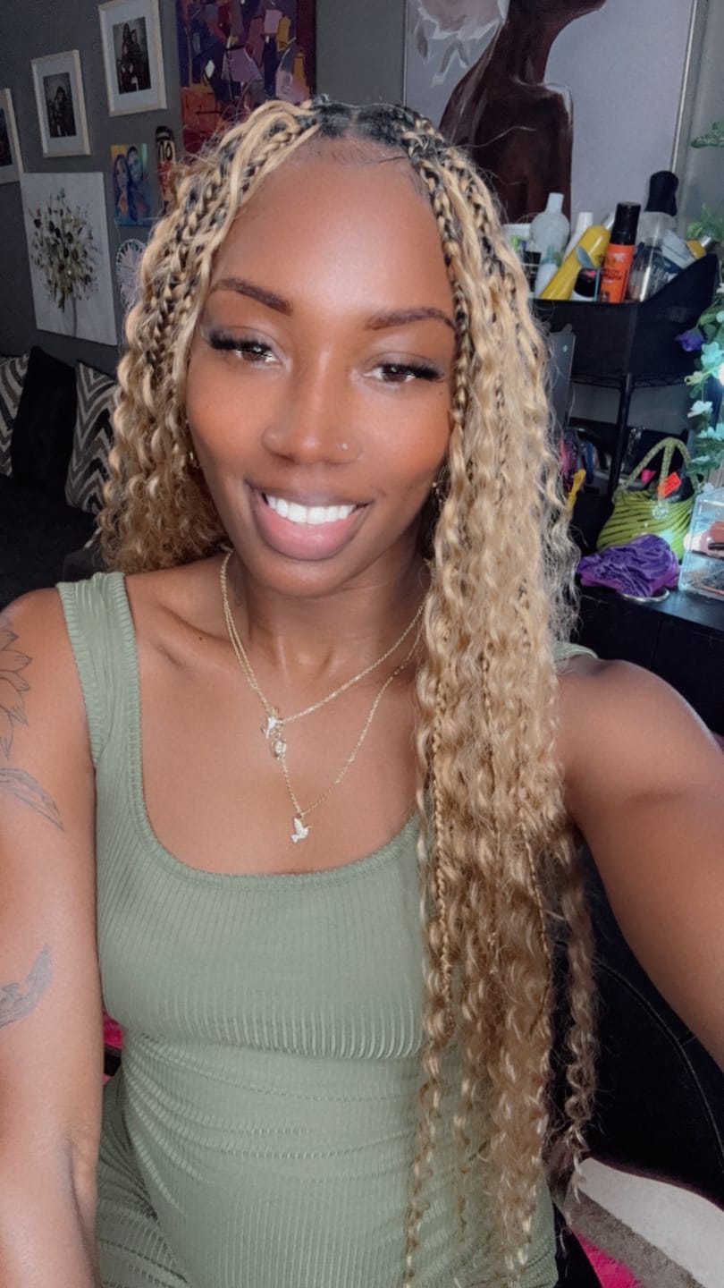 Customer photo review of #27 Honey Blonde Deep Wave Bulk Hair Extensions for Braiding