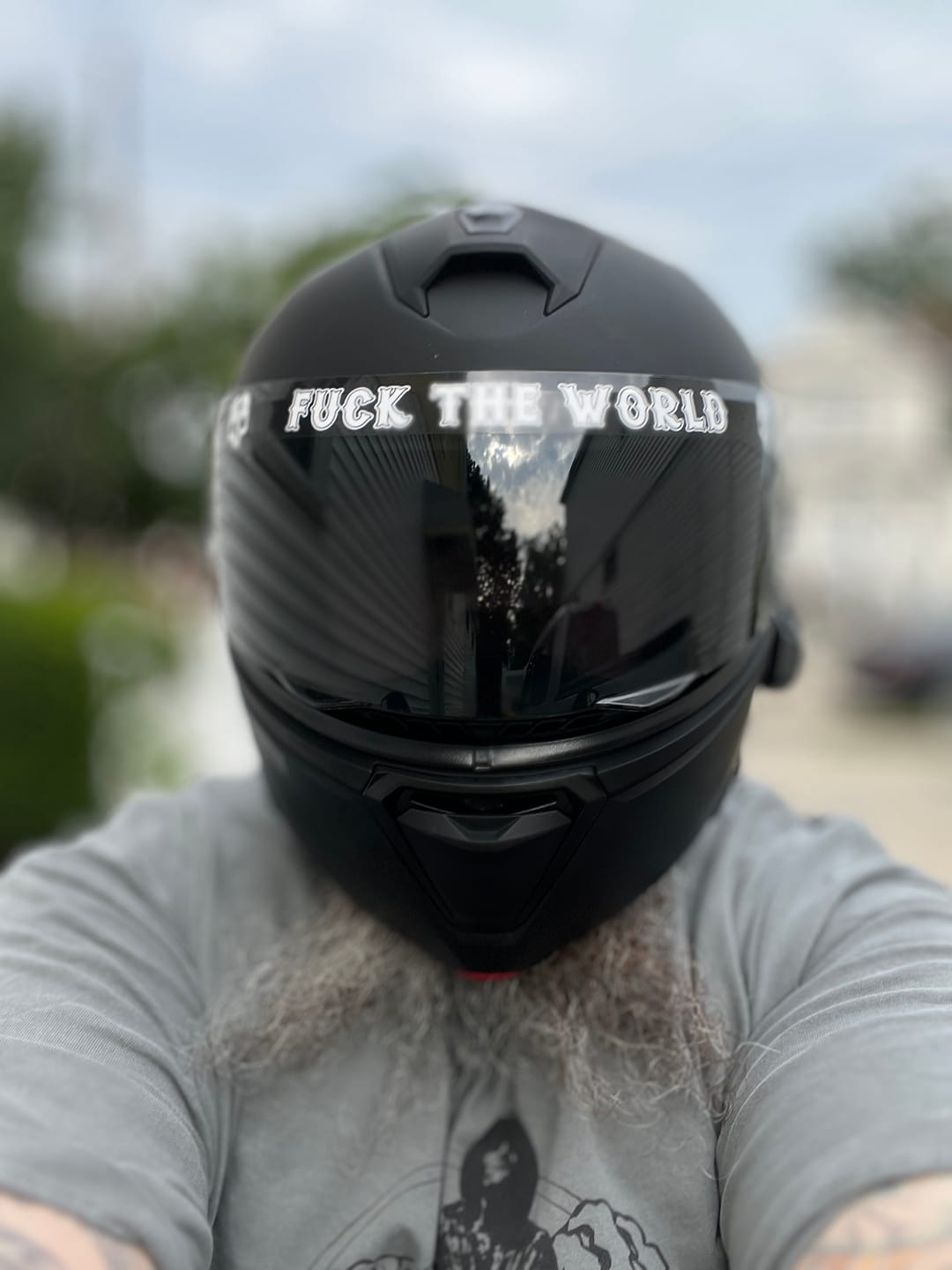 Customer photo review of FUCK THE WORLD HELMET VISOR