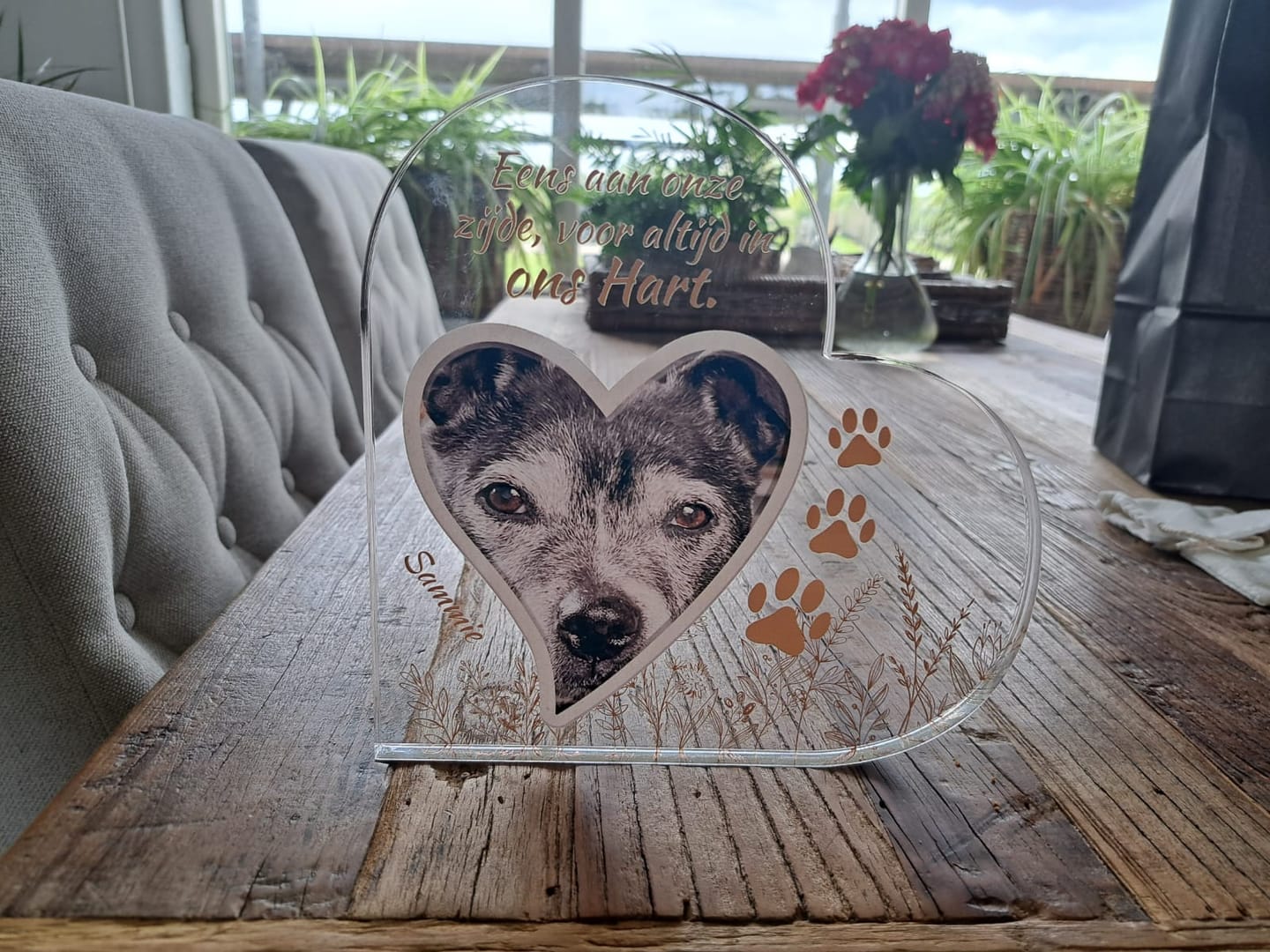 Customer photo review of Eens aan mijn zijde - Gepersonaliseerd glazen hart
