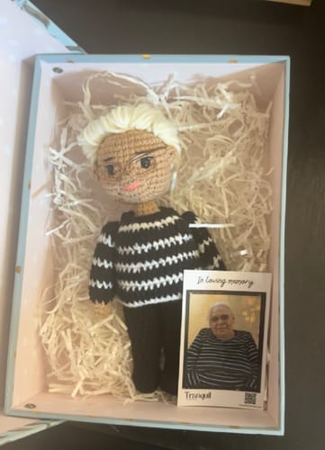 Customer photo review of Tranquil® - Personalized Crochet Doll with Photo Card
