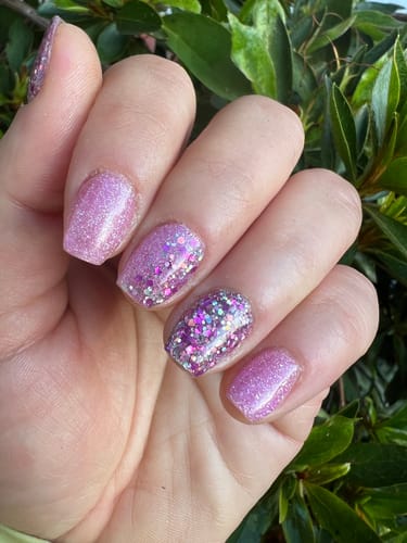 Customer photo review of D38 Keeli Purple Glitter Dip Powder