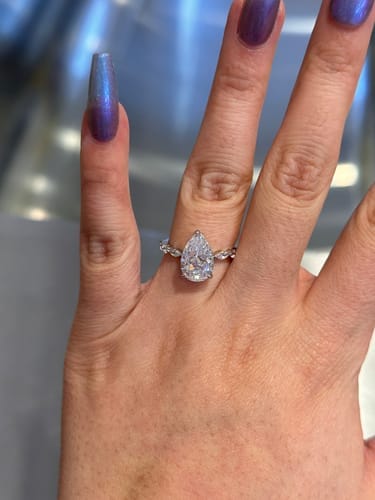 Customer photo review of S925 3 Ct Sparkle Pear Cut Simulated Diamond Engagement Ring In Sterling Silver