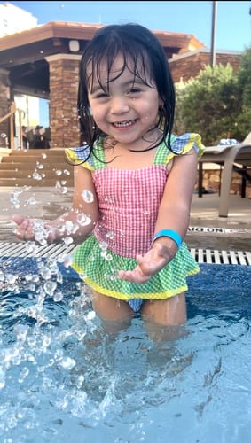Customer photo review of Multi Seersucker Gingham One Piece Swimsuit