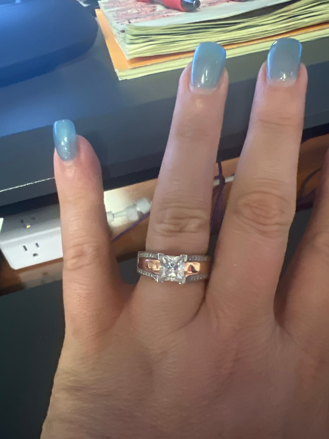Customer photo review of Princess Cut Moissanite Triple Row Pave Engagement Ring