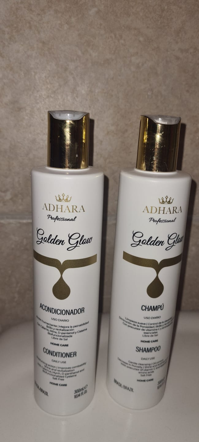 Customer photo review of Kit Shampoo + Acondicionador Golden Glow 300 ML