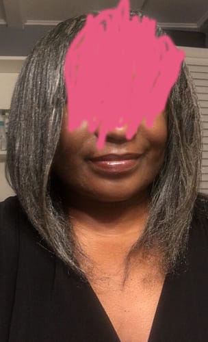 Customer photo review of Luvwin 5x5 Closure Kinky Straight Salt & Pepper Middle Parting Glueless Wig