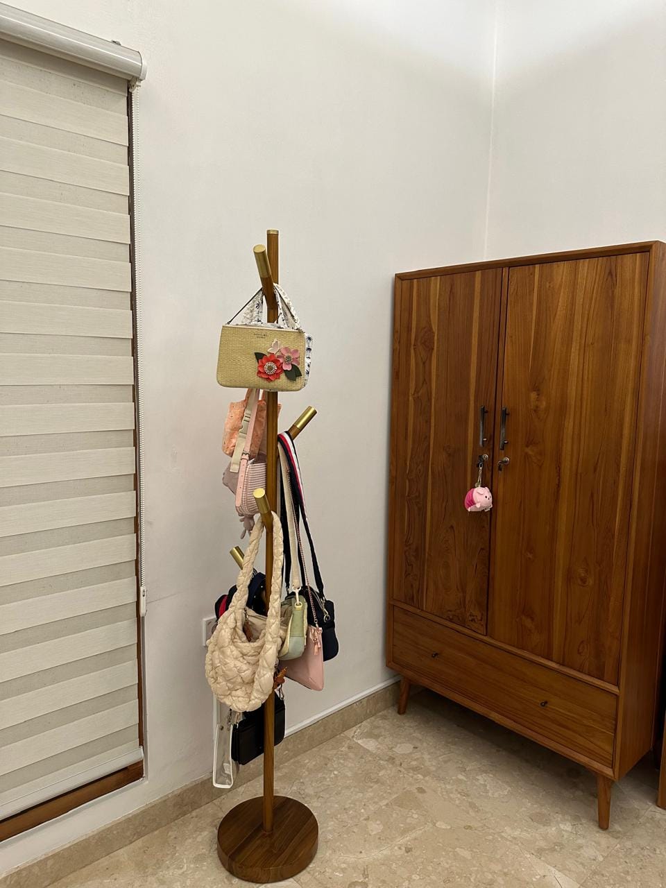 Customer photo review of Minimalist Teak Coat Rack – Branch Design