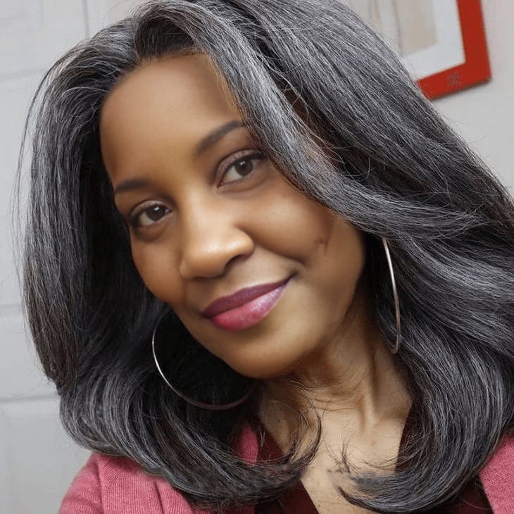 Customer photo review of Luvwin 5x5 Closure Kinky Straight Salt & Pepper Middle Parting Glueless Wig