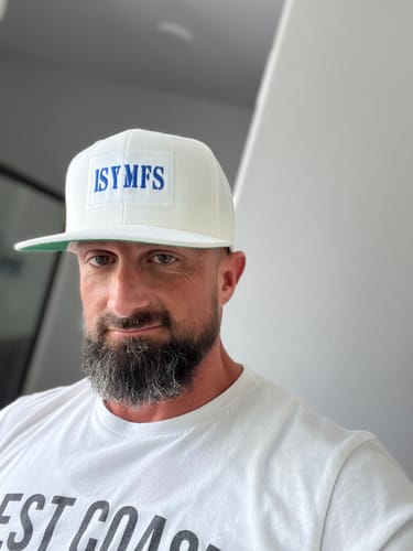 Customer photo review of ISYMFS Hat (White/Blue)