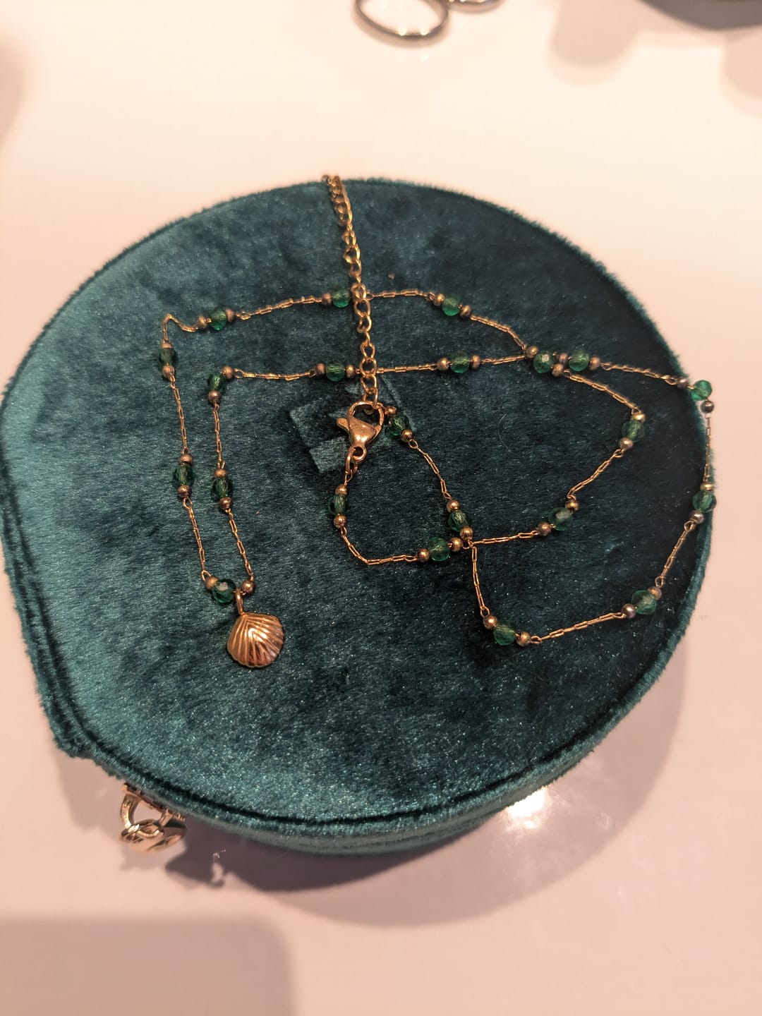 Customer photo review of Nerissa Gold Shell & Green Bead Necklace