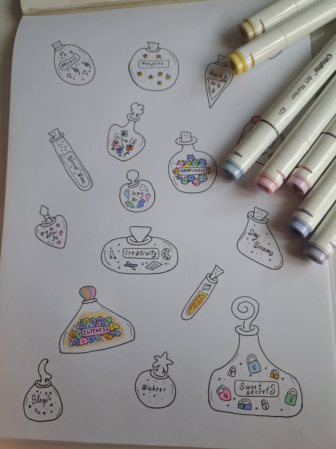 Customer photo review of Ohuhu Oahu 48 Pastel Colors Dual Tips Alcohol Art Markers, Fine & Chisel