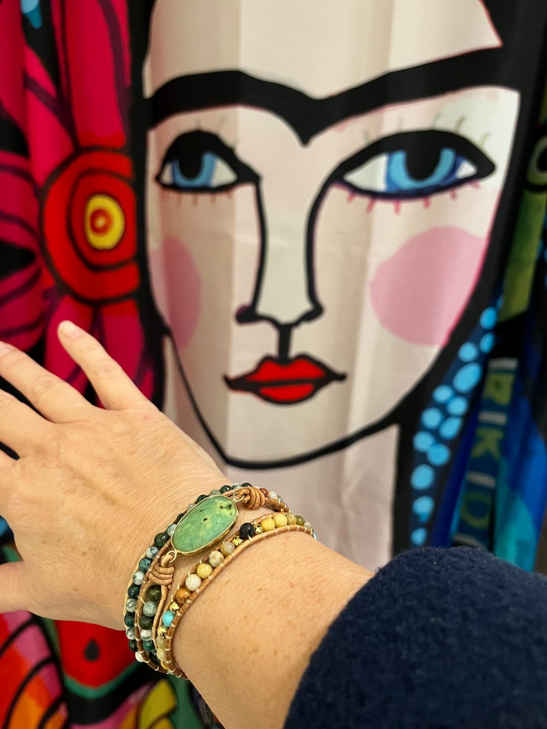 Customer photo review of Natural Green Jade Jasper and Moss Agate Wrap Bracelet