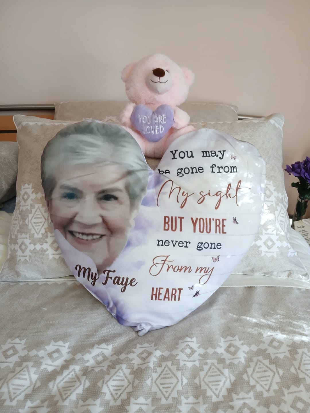 Customer photo review of Memorial Gift - When You Miss Me Have No Fear Hug This Pillow - Personalized Photo Pillow