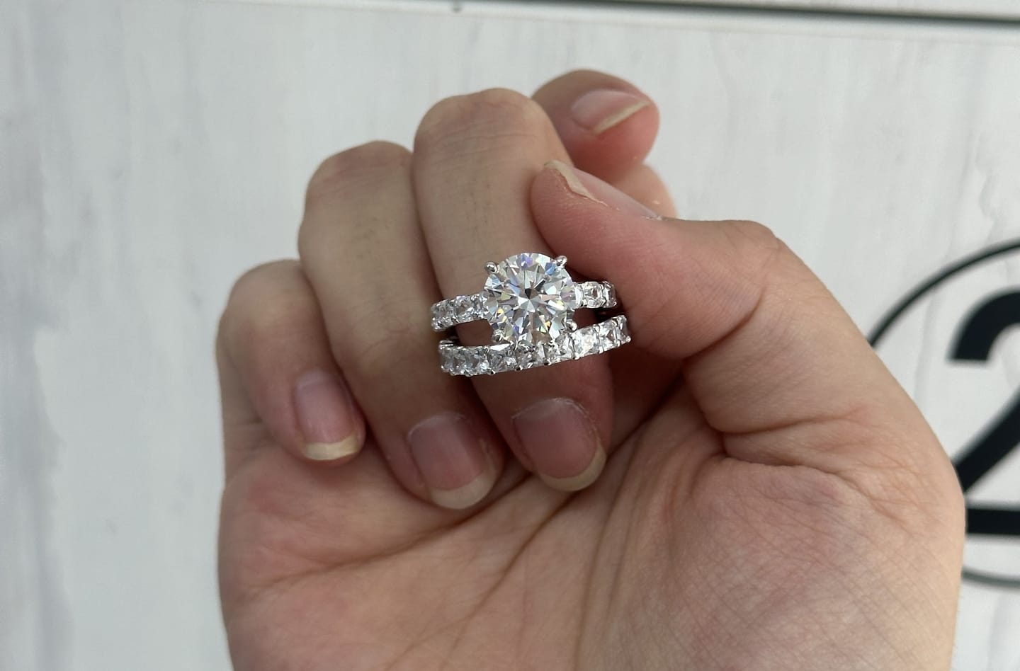 Customer photo review of S925 4.0Ct Round Cut 2PC Elegant Wedding Ring Set Engagement Ring With Eternity Wedding Band