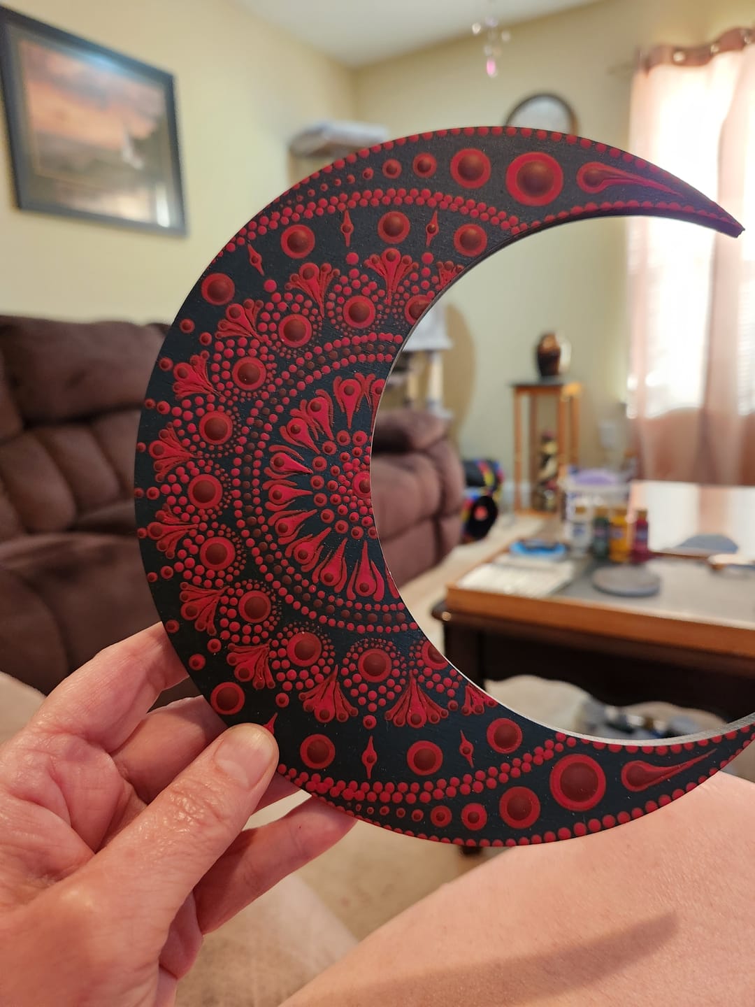Customer photo review of Unfinished Wood Crescent Moon Shape | DIY Celestial Night Sky Craft Cutout | Up to 36"