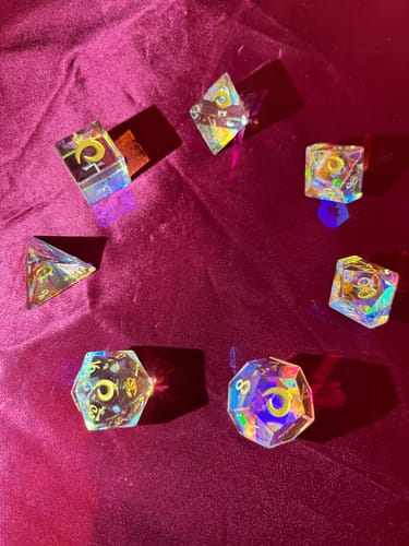 Customer photo review of URWizards Custom font style for dice, Custom initial on Dice, Dnd Natural Gemstone Dice MTG Game