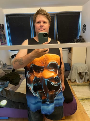 Customer photo review of The Sock And Buskin Theatre Masks Print Men's Tank Top