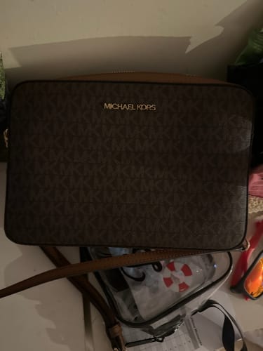 Customer photo review of Jet Set Large Printed Logo Crossbody Bag (BROWN)