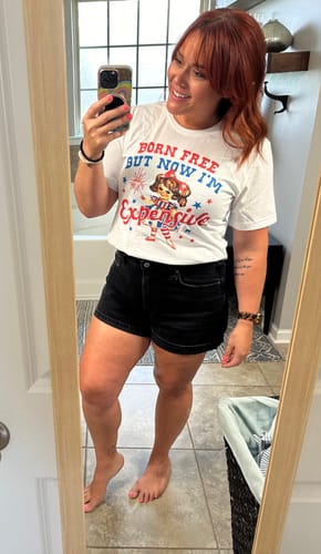 Customer photo review of Born Free But Now I'm Expensive Tee