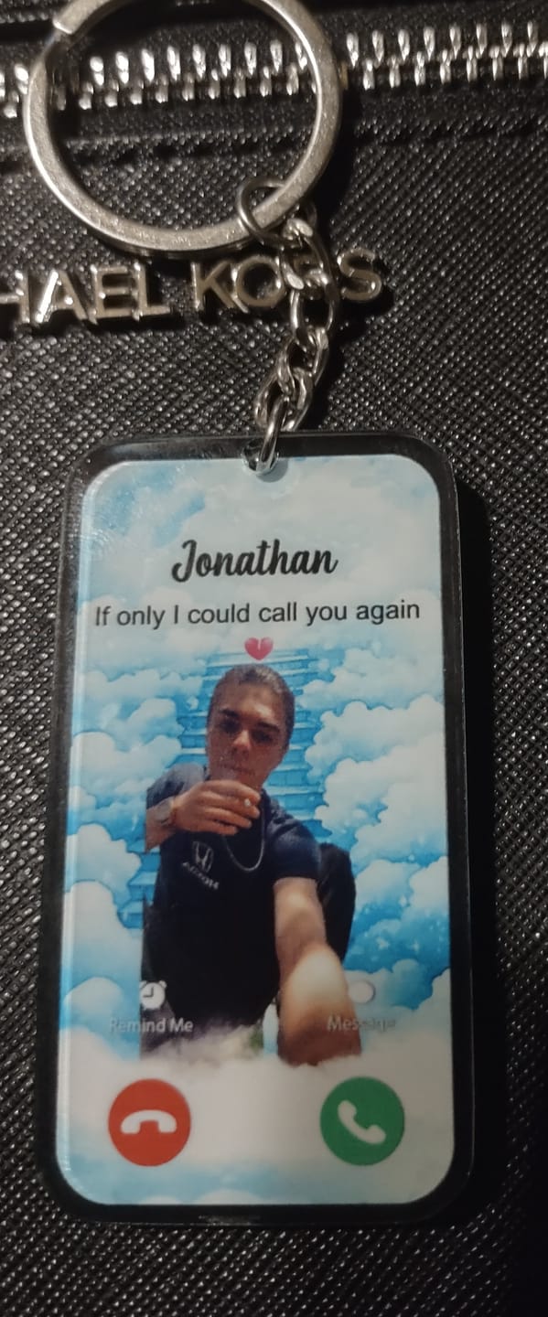 Customer photo review of The Call I Wish Memorial Sympathy Gift - Photo Inserted Different On 2 Sides Personalized Keychain