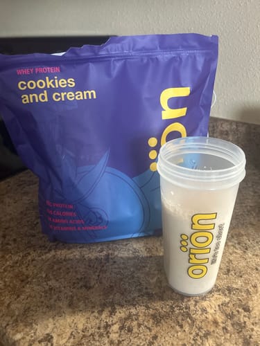 Customer photo review of Orion™ Premium Cookies & Cream Whey Protein