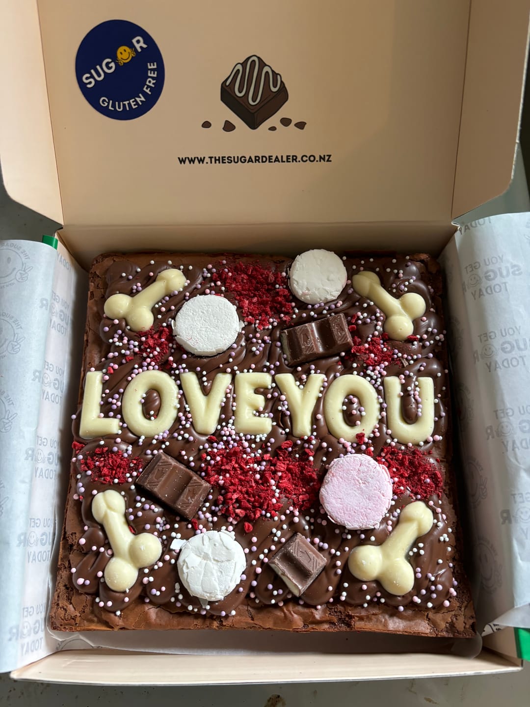 Customer photo review of Gluten free custom message brownie
