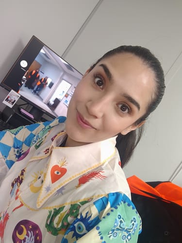 Customer photo review of Love Frees Me Linen Blend Unique Print Balloon Sleeve Button Shirt