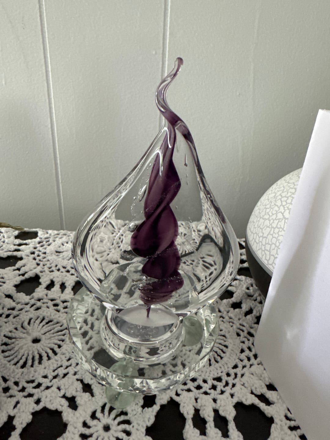 Customer photo review of Illuminated Memorial Glass Flame with Cremation Ashes