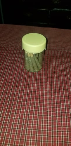 Customer photo review of THC-A pre-rolls Jar of 10 x 1g