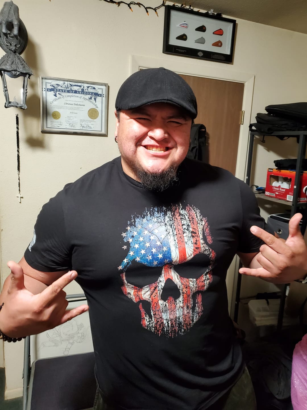 Customer photo review of USA Flag Skull T-Shirt