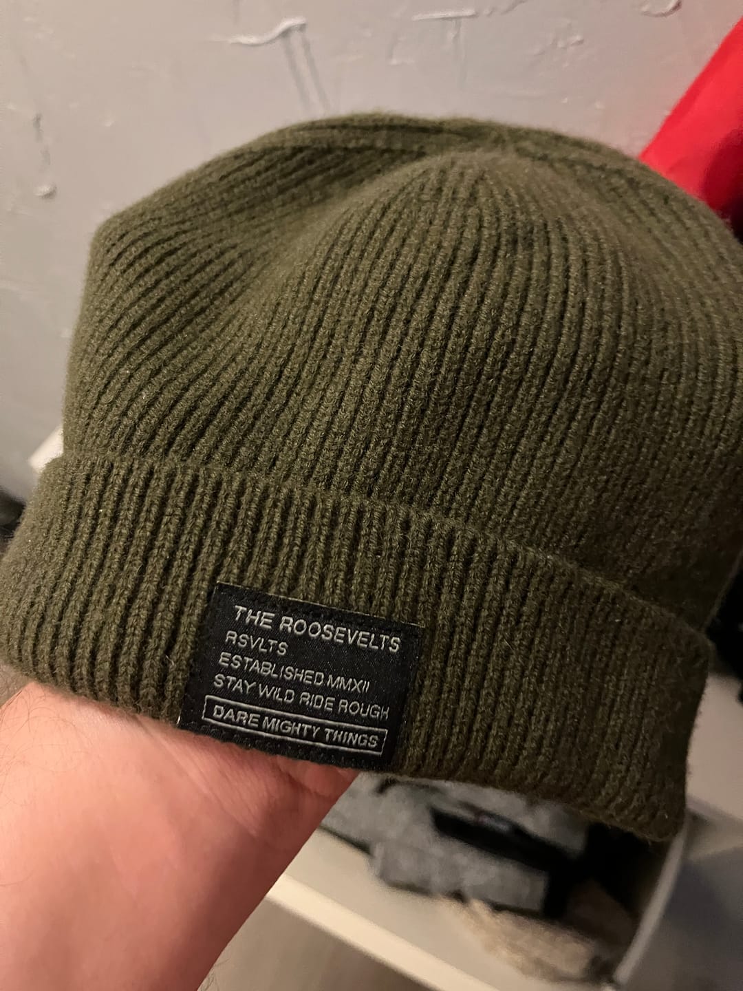 Customer photo review of Merino Wool RSVLTS Olive Beanie