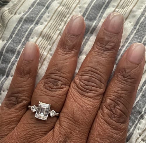 Customer photo review of 3-Stone Woven 2.6ct Emerald Cut CZ Ring in Sterling Silver