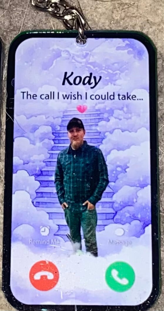 Customer photo review of The Call I Wish Memorial Sympathy Gift - Photo Inserted Different On 2 Sides Personalized Keychain