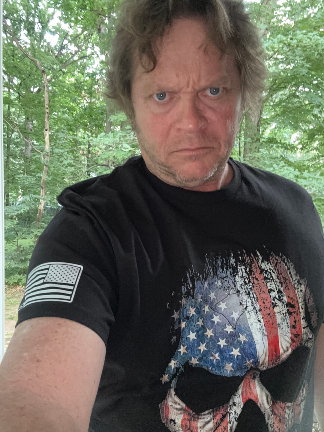 Customer photo review of USA Flag Skull T-Shirt