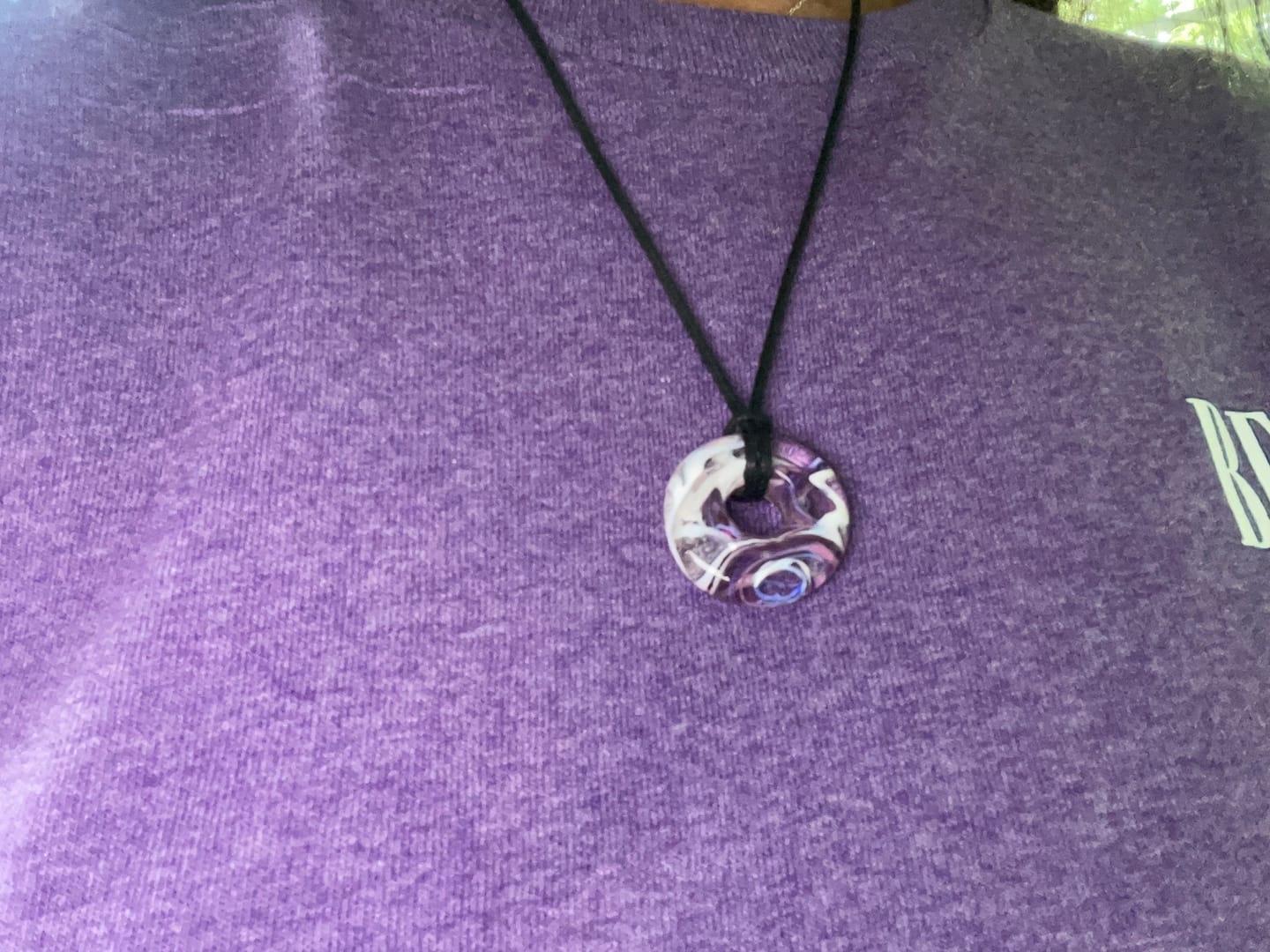 Customer photo review of Taffy Confetti Halo Pendant with Infused Cremation Ashes