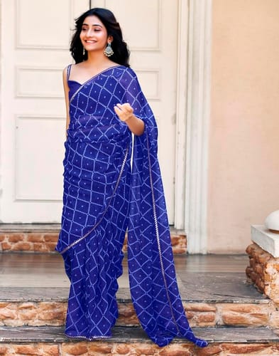 Customer photo review of Blue Bandhani Printed Georgette Saree