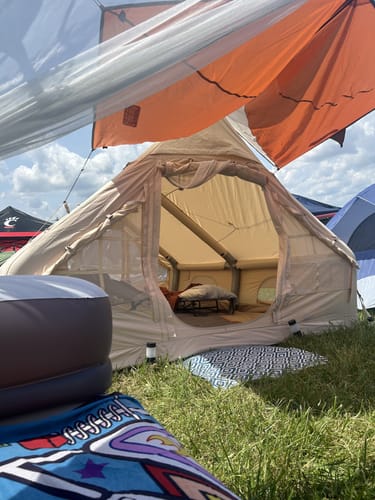 Customer photo review of EROMMY 10*13 Extra Large Inflatable Camping Tent, Polyester-cotton canvas Tent with Stove Jack & Mesh Windows & Pump