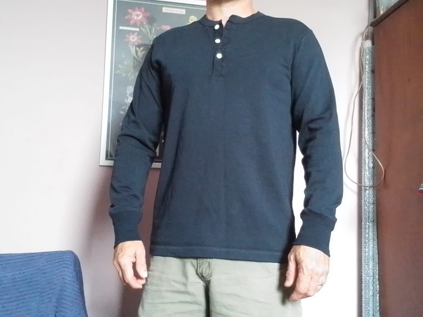 Customer photo review of Vintage Long Sleeve Henley Shirt - Navy