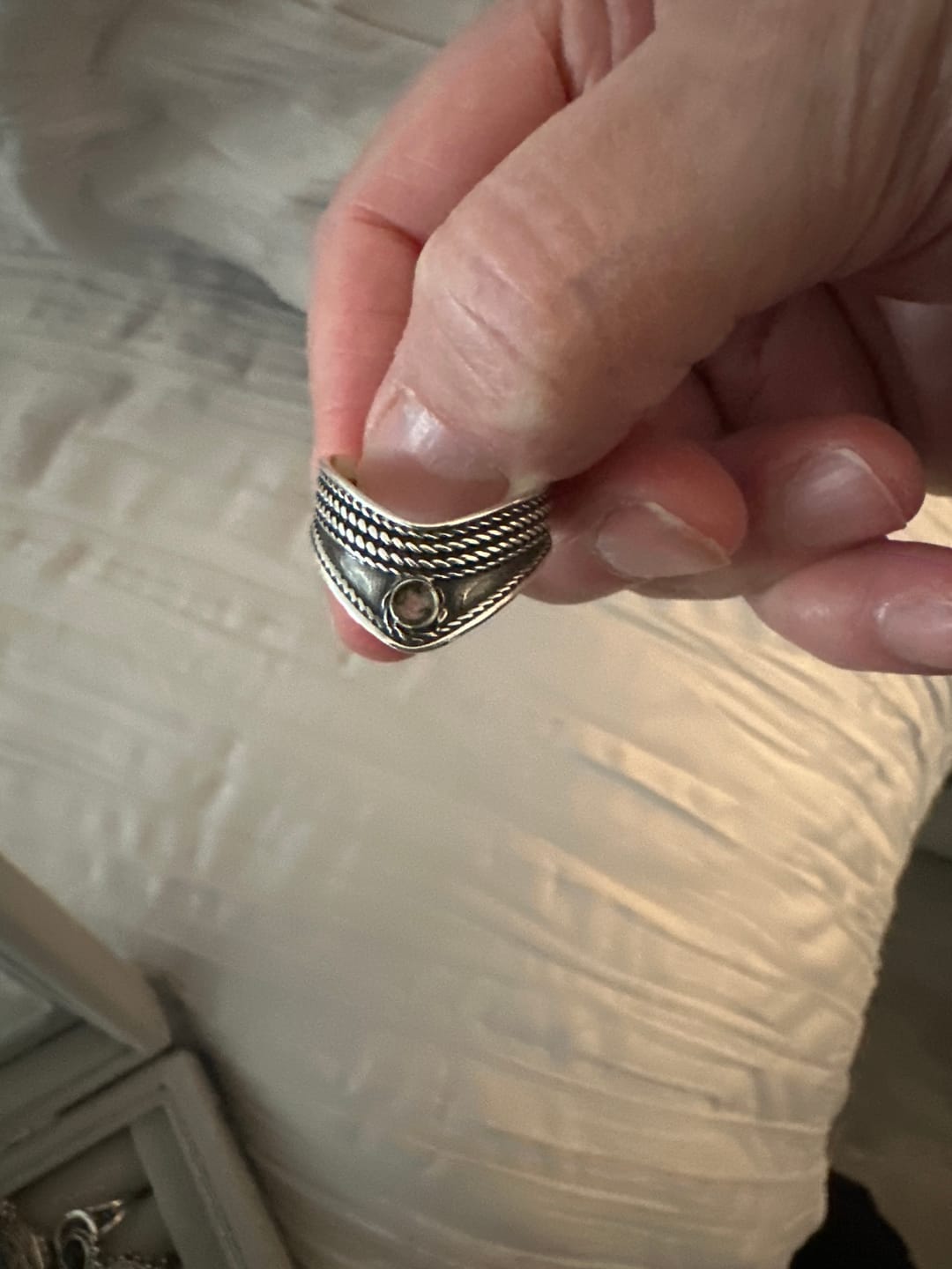 Customer photo review of Chevron Thumb Ring with Moonstone Sterling Silver