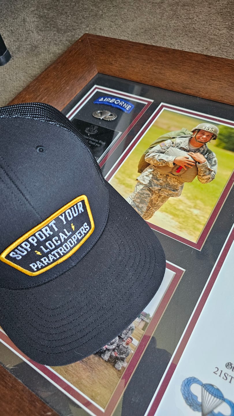 Customer photo review of Support Your Local Paratroopers Patch Trucker Hat