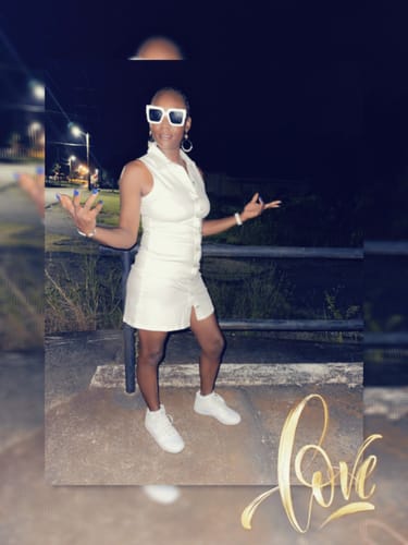 Customer photo review of Chelsi Sleeveless Denim Mini Dress (White)