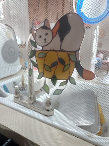 Customer photo review of Cat in a flowerpot Suncatcher Stained Glass Window Hangins