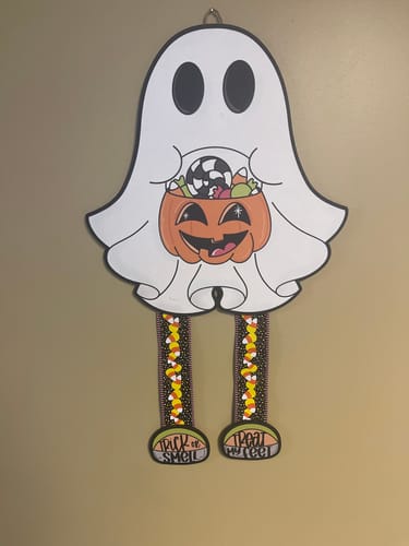 Customer photo review of Halloween Sign, Ghost Sign, Cute Halloween, Ribbon Legs Sign, wood sign, CR-W-087-DH, 22" Door Hanger