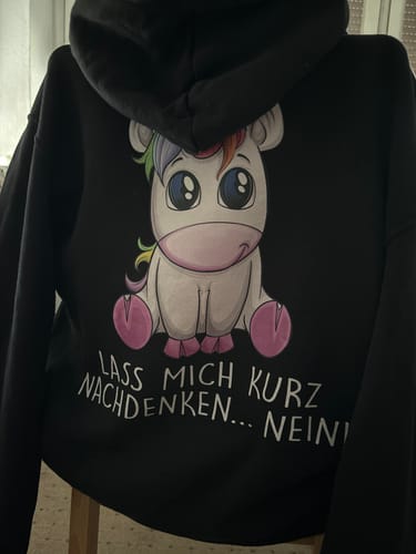 Customer photo review of Nachdenken Einhorn - Hoodie Unisex Rückendruck