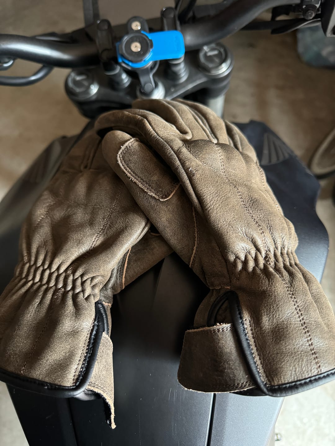 Customer photo review of 'The Original' | Retro Motorbike Gloves Gauntlet | Brown Distressed Leather