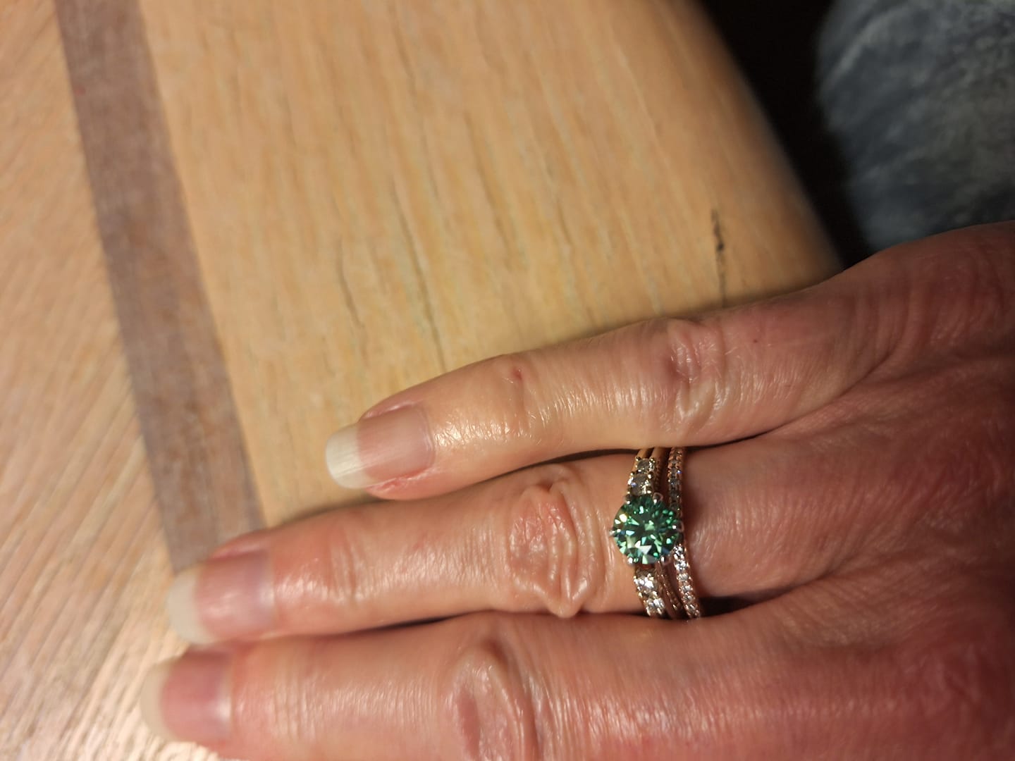 Customer photo review of Solitaire Colored Moissanite Six Prong Engagement Ring