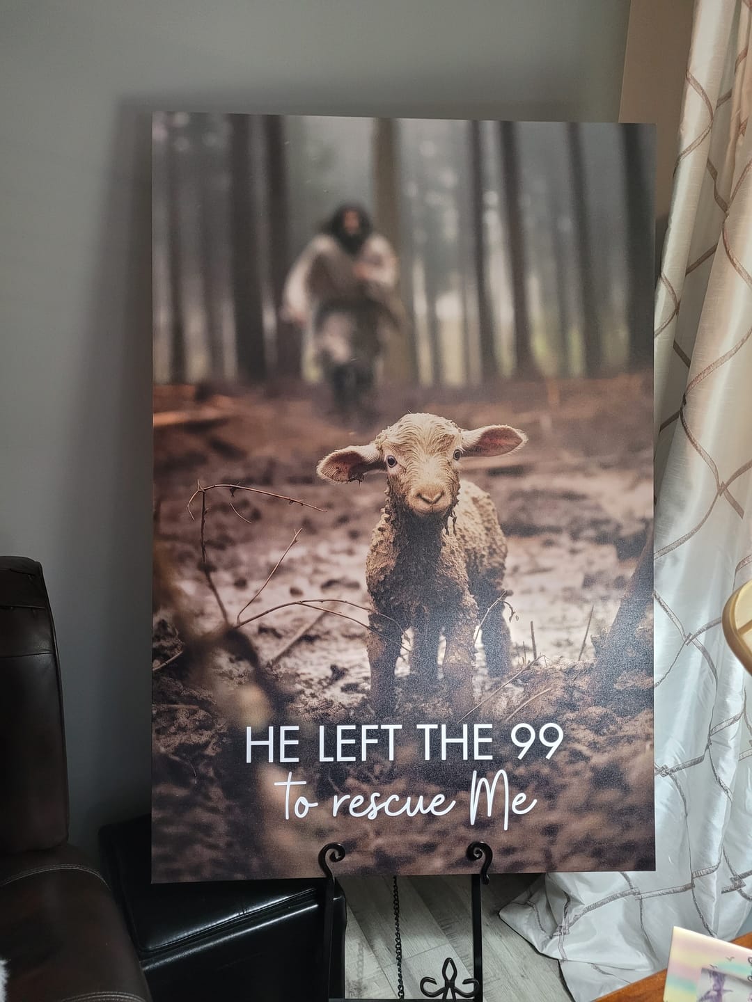 Customer photo review of He Left the 99 to Rescue Me, Jesus and Lost Sheep, Wall Art Canvas