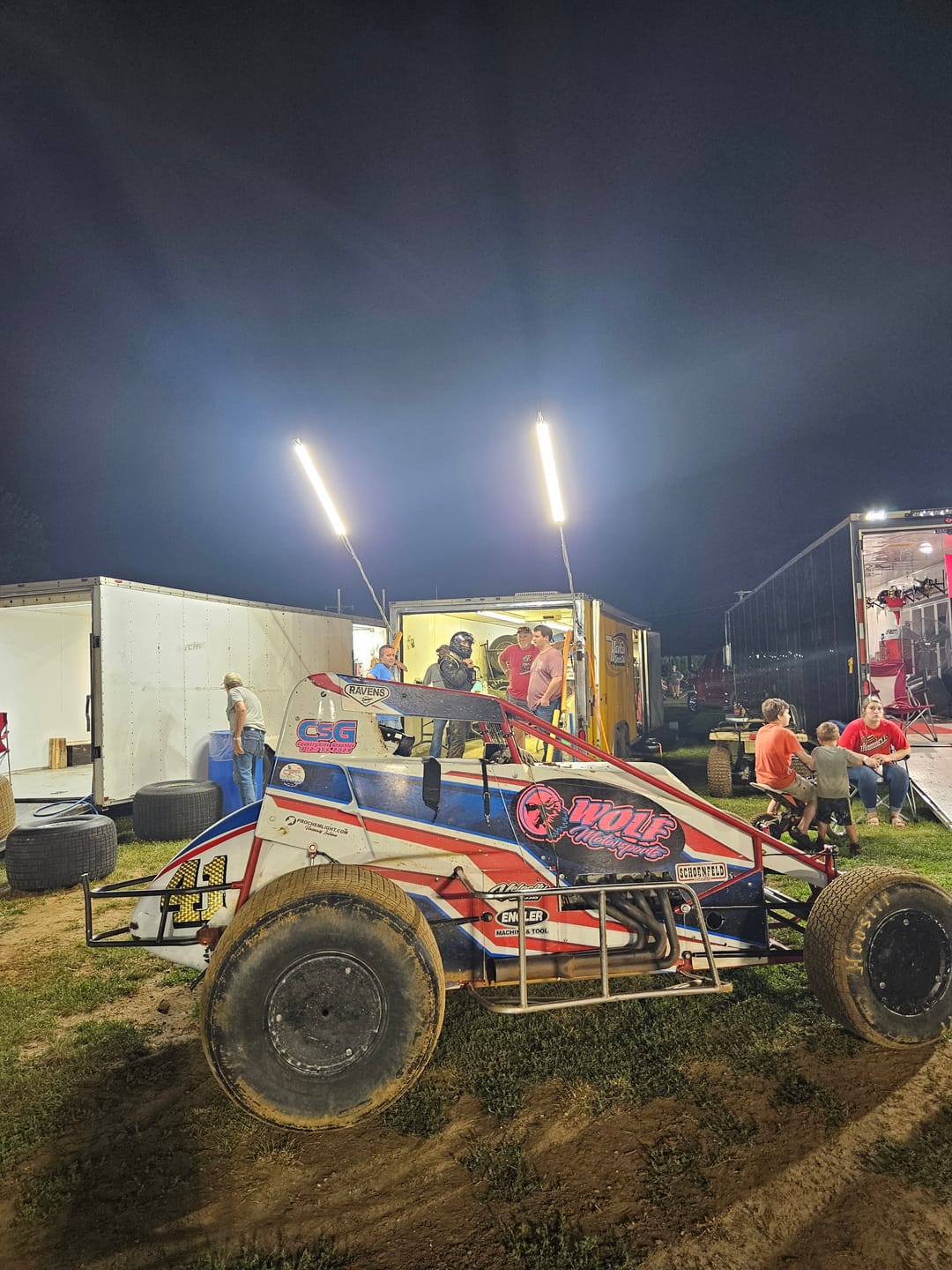 Customer photo review of Racing Trailer Pit Lights – Dual 10 Foot Pole 20,000 Lumens