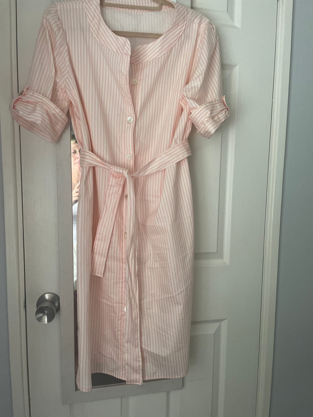 Customer photo review of Ticking Stripes Rose & Hubble Cotton Poplin Fabric